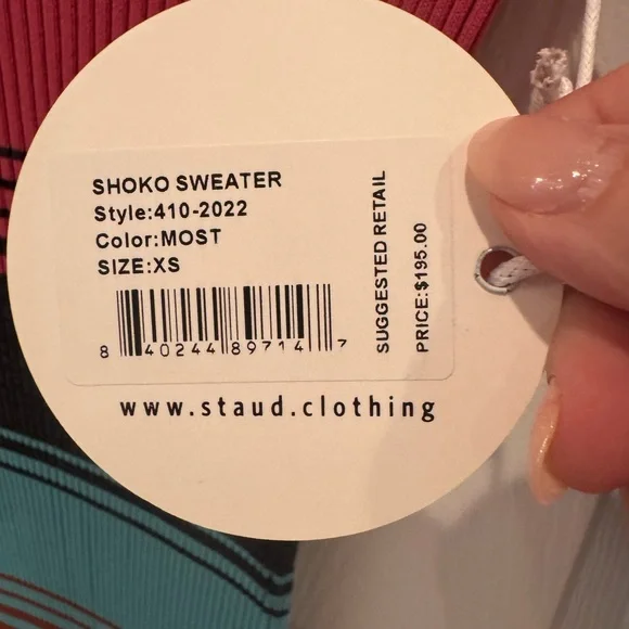 STAUD Ribbed Multicolor Stripe Button-Front Midi Dress - Pink, Turquoise, Rust - Picture 4 of 7